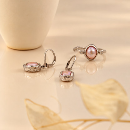 Handmade sterling silver drop earrings with baroque-style freshwater pearls and leverback hooks, Rooz Jewellery Toronto