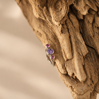 Handmade organic sterling silver ring with a cluster of three natural tourmaline stones, Rooz Jewellery