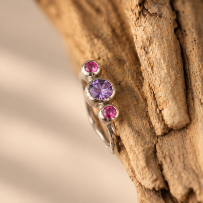 Handmade organic sterling silver ring with a cluster of three natural tourmaline stones, Rooz Jewellery