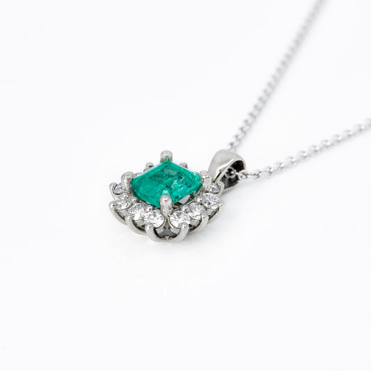 Emerald and Diamond Cluster Gold Necklace