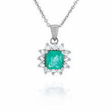 Load image into Gallery viewer, Emerald and Diamond Cluster Gold Necklace