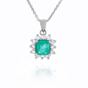 Emerald and Diamond Cluster Gold Necklace