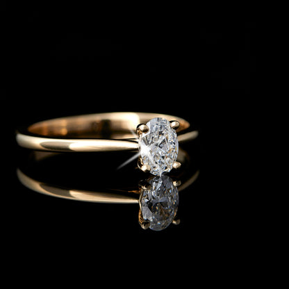 Oval Natural Diamond and Yellow Gold Engagement Ring