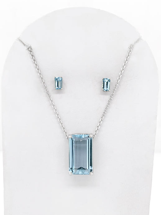 Baguette Blue Topaz Sterling Silver Necklace