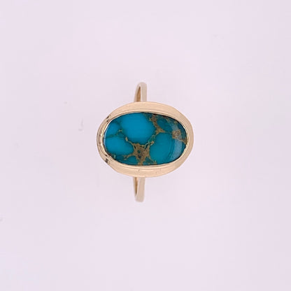 One-of-a-Kind Oval Persian Turquoise Cocktail Ring in Solid 14k Gold