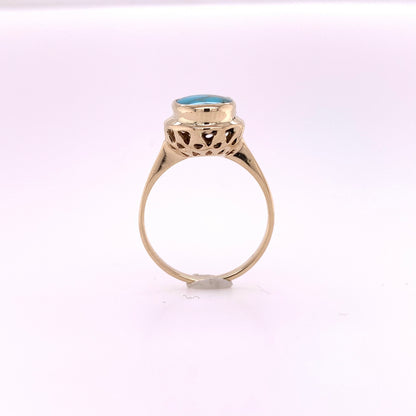 One-of-a-Kind Oval Persian Turquoise Cocktail Ring in Solid 14k Gold